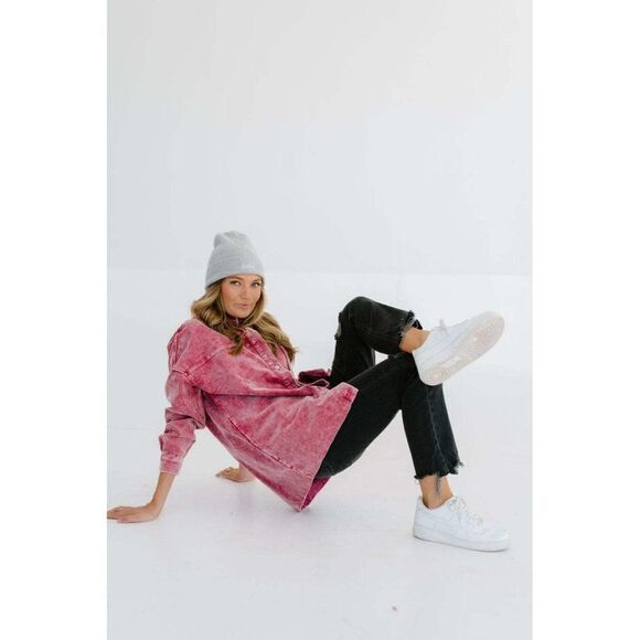 ZENANA OUTFITTERS Vintage WASHED CORDUROY SHACKET Rose S-XL QJW-1135D4 - Picture 4 of 4